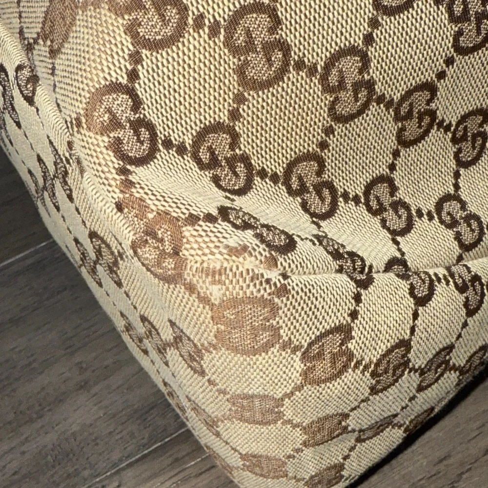 Gucci Tan ivory GG canvas Monogram horsebit large hobo bag with gold hardware